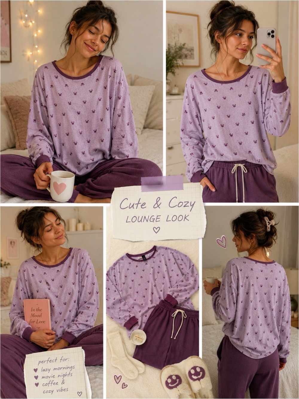DISNEY Purple Minnie Mouse Print Lounge Top